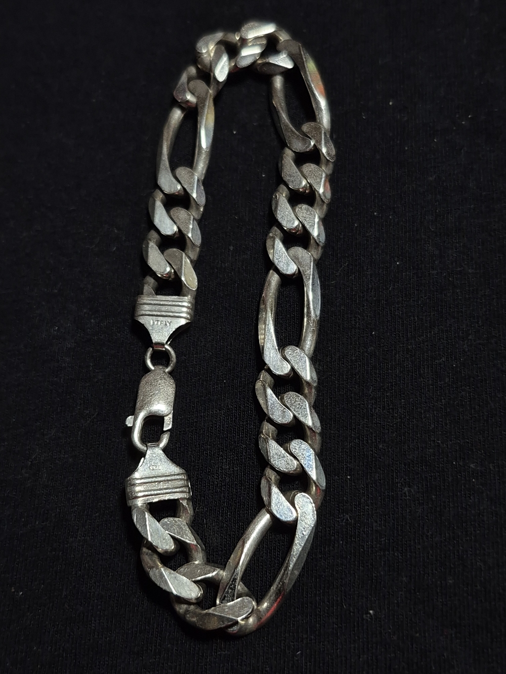 Italy 925 Sterling Silver Figaro Chain Bracelet 10mm 38g Heavy Men’s 8.75"